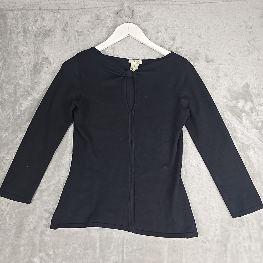 Cache Keyhole Knit Top Small Black Silk Blend Clean Girl‎ Minimalist